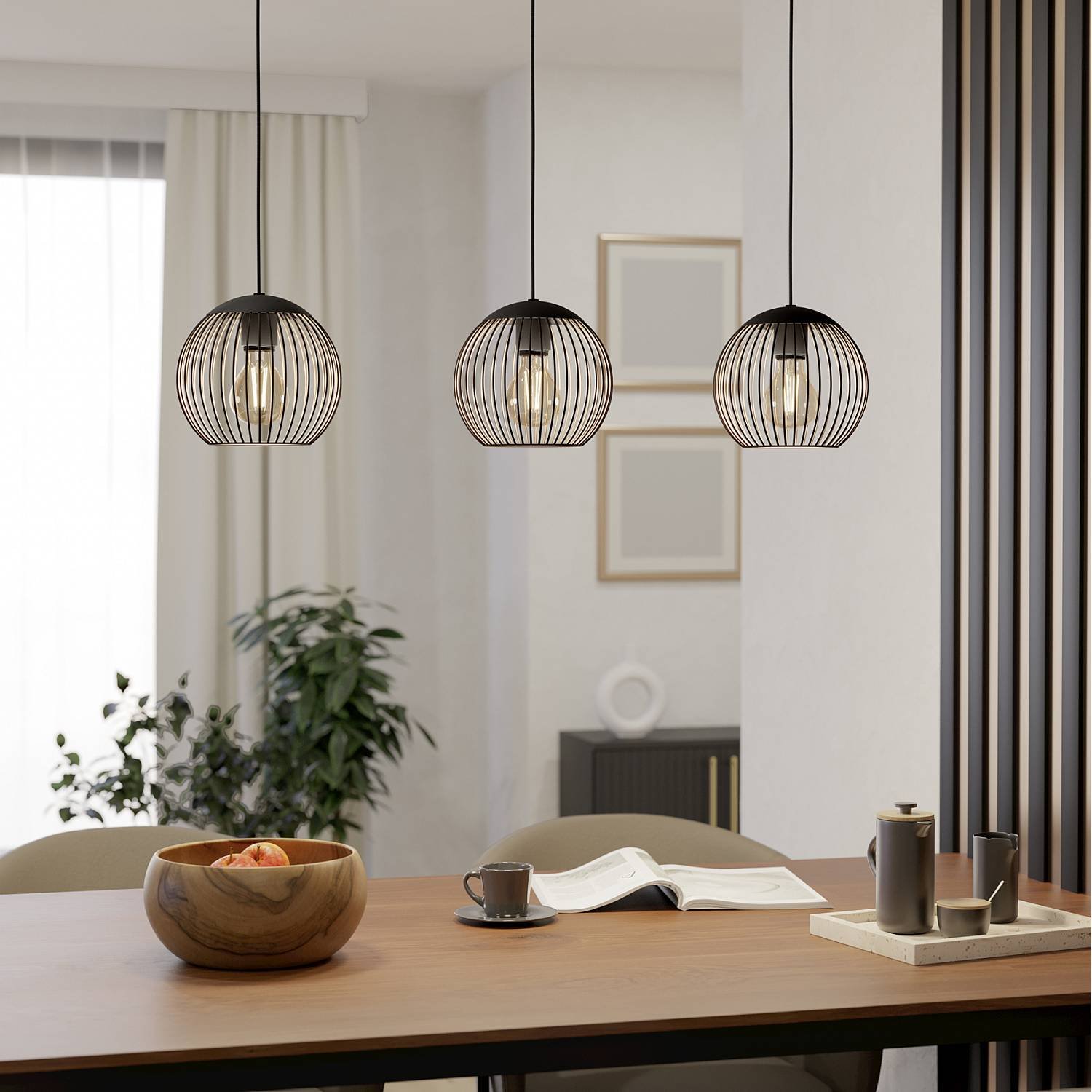 Lampadario Contemporaneo Almanzora Lineare Acciaio Nero 3 Luci E27 Ip20 901869