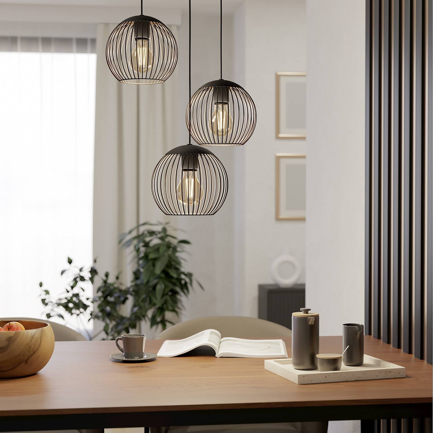 Lampadario Contemporaneo Almanzora Acciaio Nero 3 Luci E27 Ip20 901871