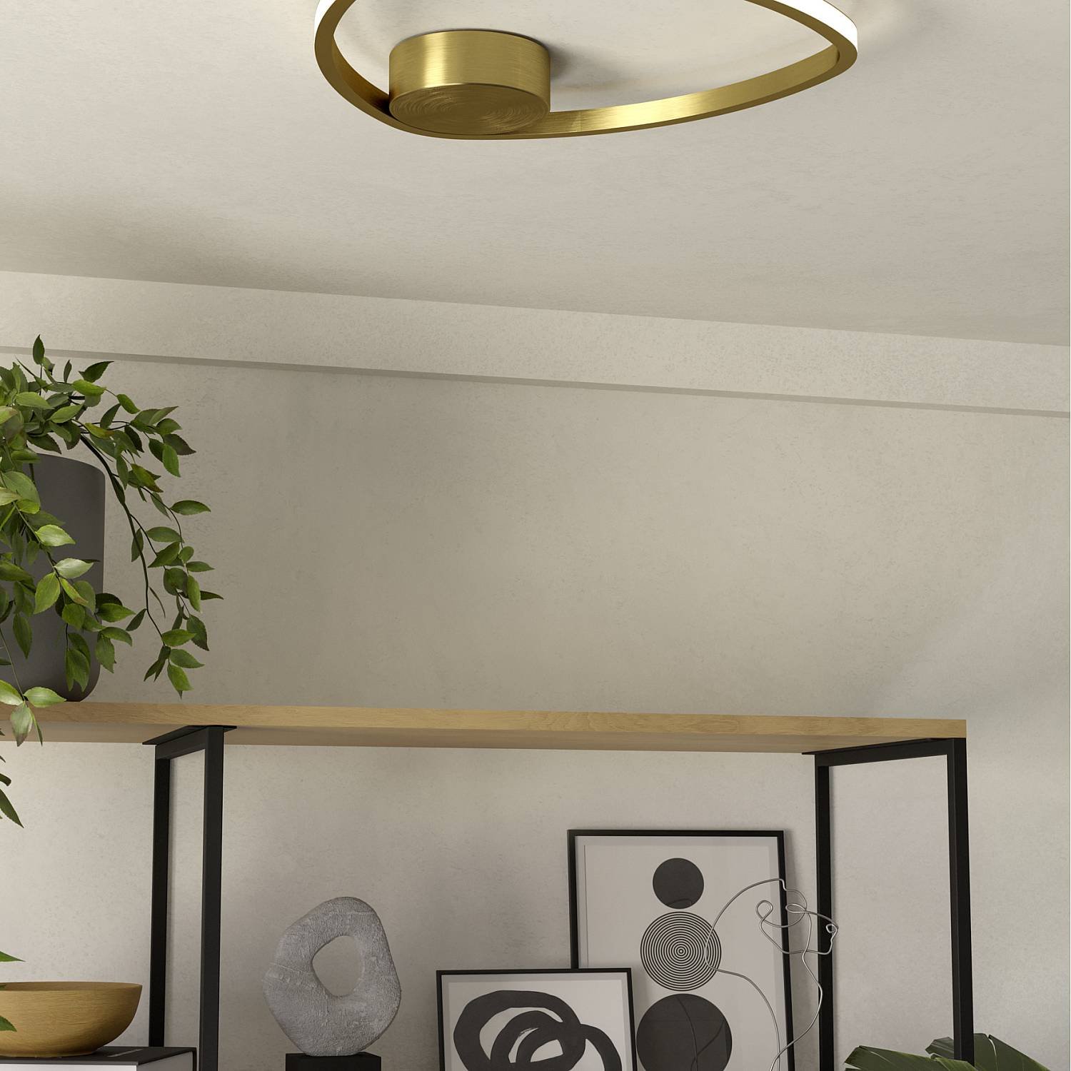 Plafoniera Moderna Moschella Metallo Ottone Plastiche Bianche Led 9,7W 1440Lm 902149