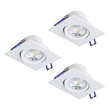 Set 3 Faretti Incasso Quadrati Saliceto Alluminio Bianco Led 4,8W 3X450Lm