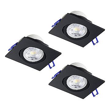 Set 3 Faretti Incasso Quadrati Saliceto Alluminio Nero Led 4,8W 3X450Lm Ip20