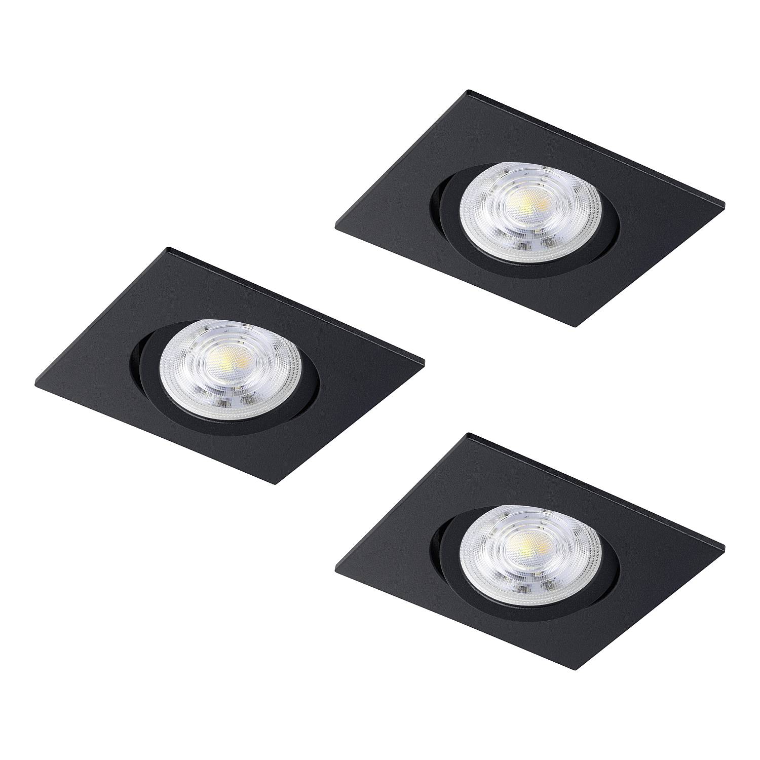 Set 3 Faretti Incasso Quadrati Saliceto Alluminio Nero 3 Luci Led 6W 3X580Lm 902285