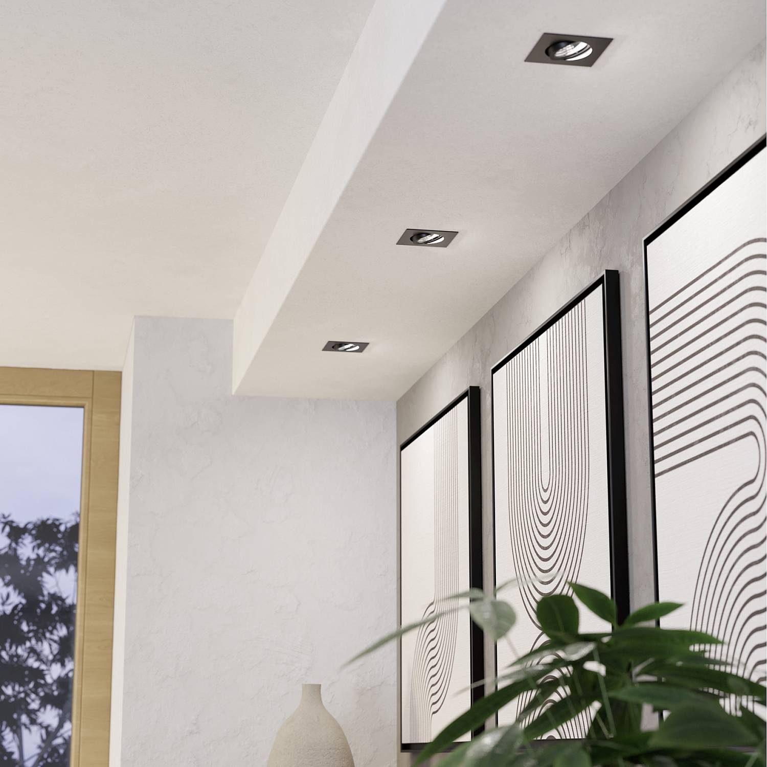 Set 3 Faretti Incasso Quadrati Saliceto Alluminio Nero 3 Luci Led 6W 3X580Lm 902285