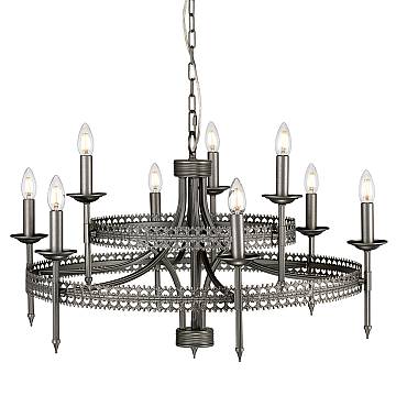 Lampadario Industrial Nordico Crown Acciaio Ferro Cancello 9 Luci E14
