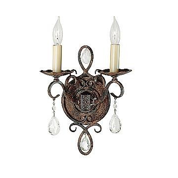 Applique Contemporanea Chateau Acciaio Bronzo Moka Cristallo 2 Luci E14