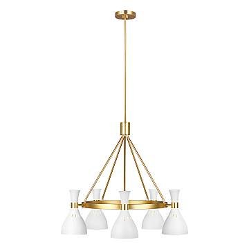 Lampadario Contemporaneo Joan Acciaio Bianco Opaco Ottone Brunito 5 Luci E27