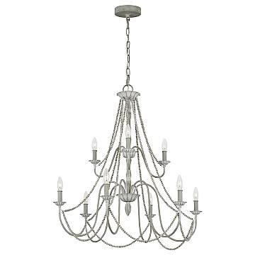 Lampadario Classico Maryville Acciaio Grigio Slavato Legno 9 Luci E14