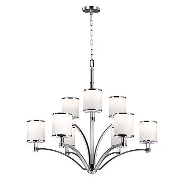 Lampadario Contemporaneo Prospect Park Acciaio Nichel Cromo Vetro 9 Luci E27