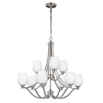 Lampadario Contemporaneo Vintner Acciaio Nichel Satinato Vetro 9 Luci E27