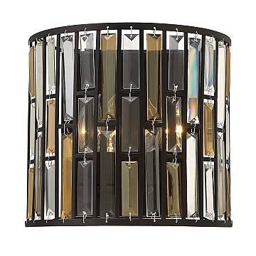 Applique Contemporanea Gemma In Acciaio Bronzo Vintage Cristallo 2 Luci E14