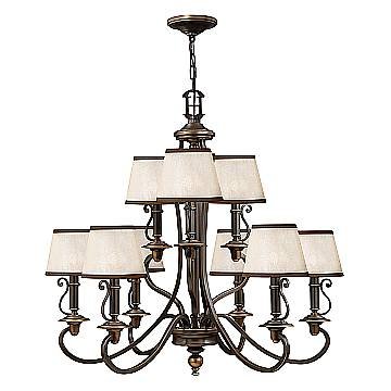 Lampadario Classico Plymouth Acciaio Bronzo Antico Tessuto 9 Luci E14
