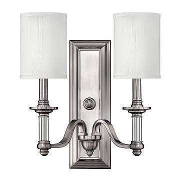 Applique Classica Sussex Acciaio Nichel Spazzolato Tessuto 2 Luci E14 Applique Classica Sussex Acciaio Nichel Spazzolato Tessuto 2 Luci E14
