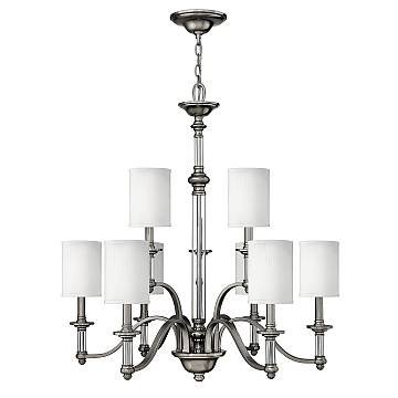 Lampadario Classico Sussex Acciaio Nichel Spazzolato Tessuto 9 Luci E14