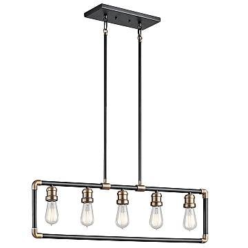 Lampadario Industrial Nordico Imahn Acciaio Nero Ottone 5 Luci E27