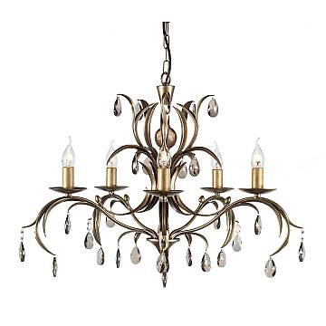 Lampadario Classico Lily Metallo Patina Di Bronzo Vetro 5 Luci E14