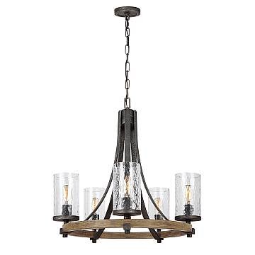 Lampadario Industrial Angelo Acciaio Anticato Metallo Vetro Grigio 5 Luci E27