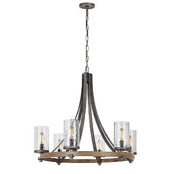 Lampadario Industrial Angelo Acciaio Anticato Metallo Vetro Grigio 6 Luci E27