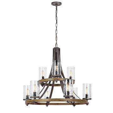 Lampadario Industrial Angelo Acciaio Anticato Metallo Vetro Grigio 9 Luci E27