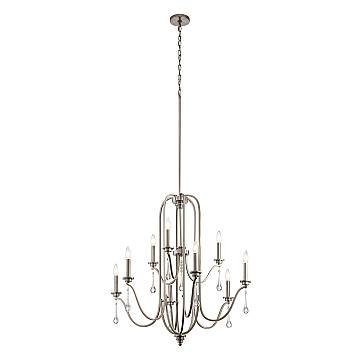 Lampadario Classico Karlee Acciaio Peltro Classico Cristallo 9 Luci E14