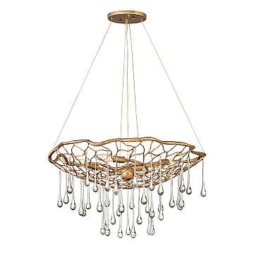 Lampadario Contemporaneo Laguna Acciaio Oro Brunito Vetro 4 Luci E14