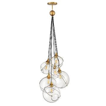 Lampadario Industrial Nordico Skye Acciaio Ottone Antico 6 Luci E27 Lampadario Industrial Nordico Skye Acciaio Ottone Antico 6 Luci E27
