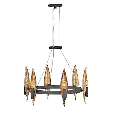 Lampadario Contemporaneo Willow Acciaio Nero Carbone Oro Deluxe Oro 6 Luci E14