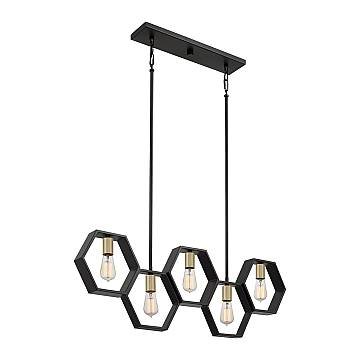 Lampadario Industrial Nordico Bismarck Acciaio Nero Terra 5 Luci E27
