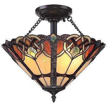 Lampadario Tiffany Cambridge Acciaio Bronzo Vintage 2 Luci E27