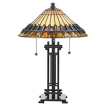 Lampada Da Scrivania Tiffany Chastain Acciaio Bronzo Vintage 2 Luci E27