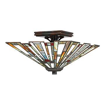 Plafoniera Tiffany Maybeck Acciaio Bronzo Valiant 2 Luci E27 Plafoniera Tiffany Maybeck Acciaio Bronzo Valiant 2 Luci E27