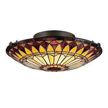 Plafoniera Tiffany West End Vetro Bronzo Vintage 2 Luci E27 Plafoniera Tiffany West End Vetro Bronzo Vintage 2 Luci E27