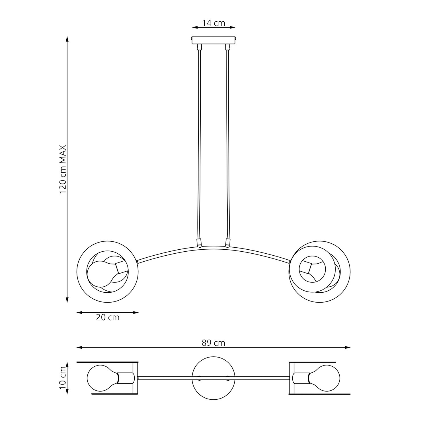 Lampadario 2 Luci Djehuty Acciaio Bianco Bracci Diffusori Doppio Cerchio 1414/2