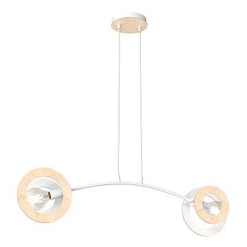 Lampadario 2 Luci Djehuty Acciaio Bianco Legno Naturale Lampadario 2 Luci Djehuty Acciaio Bianco Legno Naturale