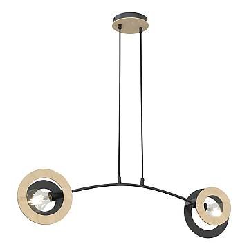 Lampadario 2 Luci Djehuty Acciaio Nero Legno Naturale Diffusori Doppio Cerchio Lampadario 2 Luci Djehuty Acciaio Nero Legno Naturale Diffusori Doppio Cerchio