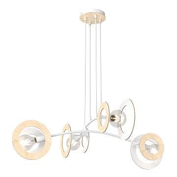 Lampadario 4 Luci Djehuty Acciaio Bianco Legno Naturale Diffusori Doppio Cerchio Lampadario 4 Luci Djehuty Acciaio Bianco Legno Naturale Diffusori Doppio Cerchio