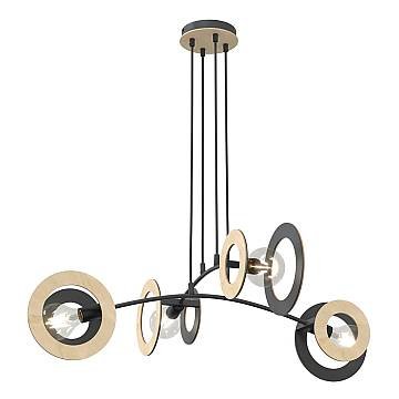 Lampadario 4 Luci Djehuty Acciaio Nero Legno Naturale Diffusori Doppio Cerchio Lampadario 4 Luci Djehuty Acciaio Nero Legno Naturale Diffusori Doppio Cerchio