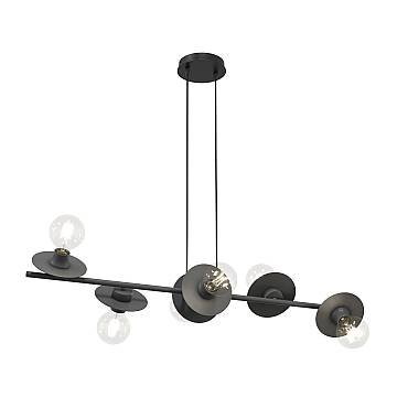 Lampadario 6 Luci Djehuty In Acciaio Nero Con Barra E Diffusori A Piatti Lampadario 6 Luci Djehuty In Acciaio Nero Con Barra E Diffusori A Piatti