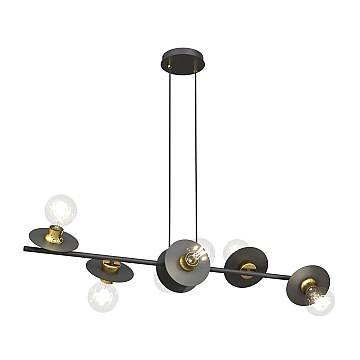 Lampadario 6 Luci Djehuty Acciaio Nero E Oro Con Barra E Diffusori A Piatti Lampadario 6 Luci Djehuty Acciaio Nero E Oro Con Barra E Diffusori A Piatti
