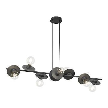 Lampadario 8 Luci Djehuty In Acciaio Nero Con Barra E Diffusori A Piatti Lampadario 8 Luci Djehuty In Acciaio Nero Con Barra E Diffusori A Piatti