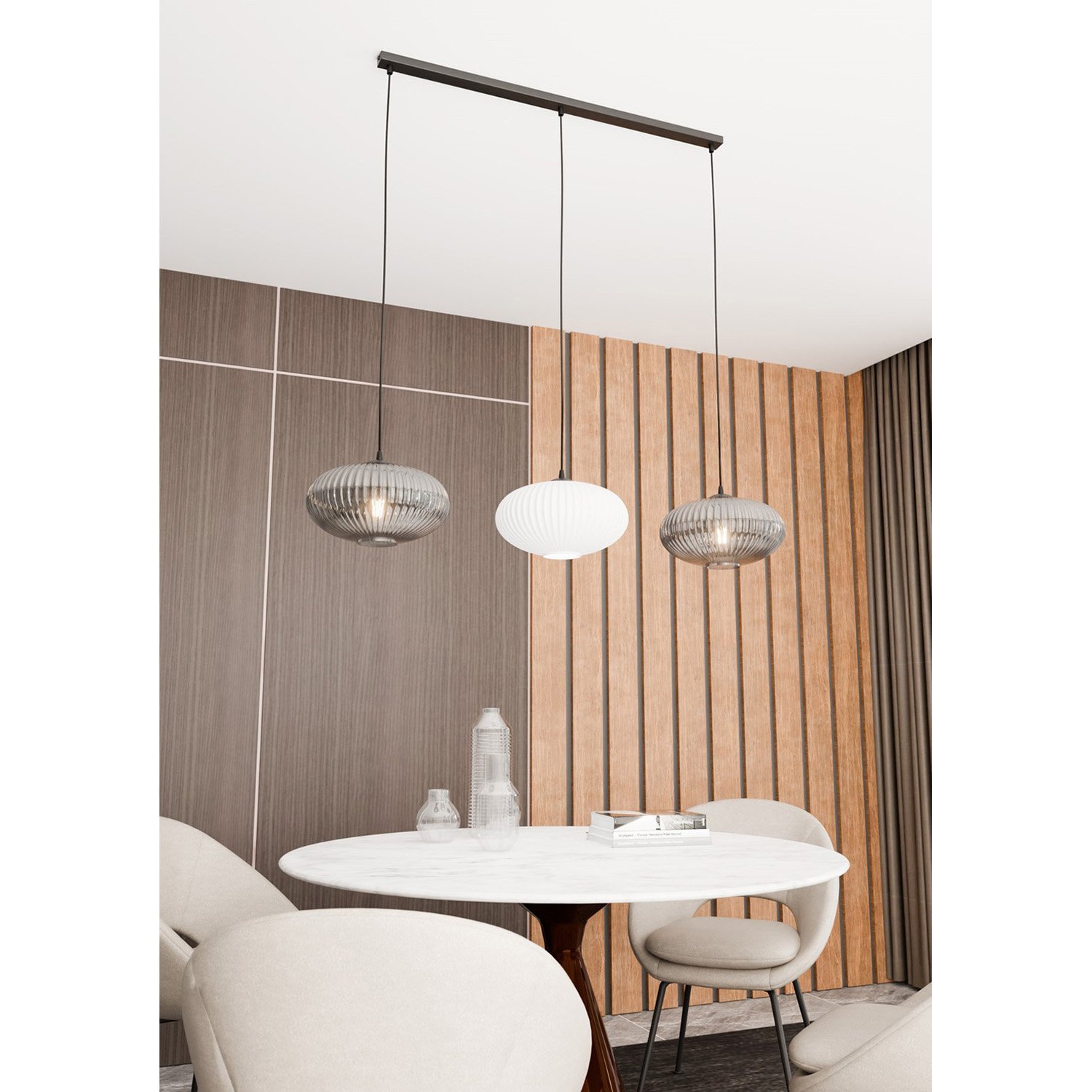Lampadario 3 Luci Suchos In Acciaio Nero Paralume Plissè Multicolor 1378/3