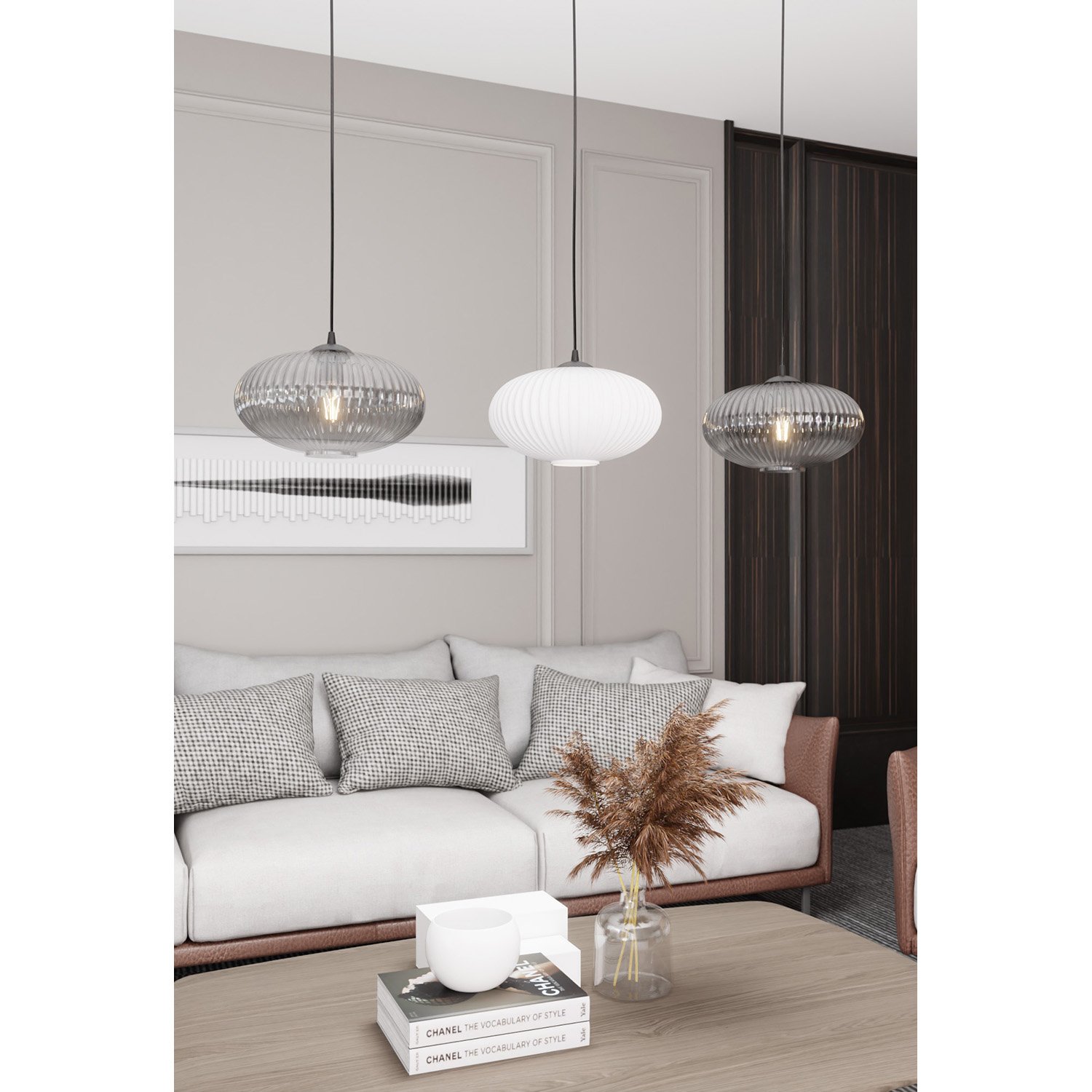 Lampadario 3 Luci Suchos In Acciaio Nero Paralume Plissè Multicolor 1378/3