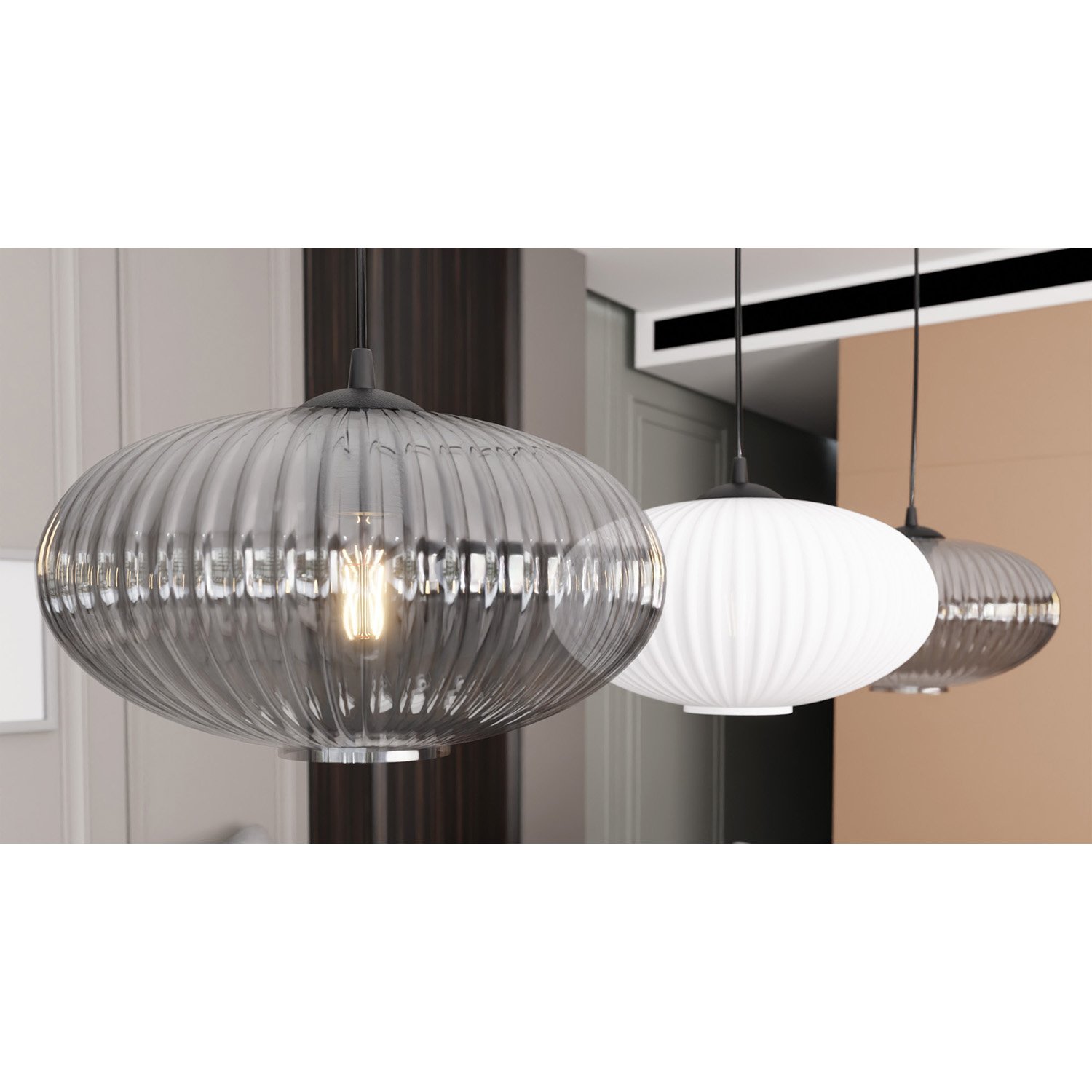 Lampadario 3 Luci Suchos In Acciaio Nero Paralume Plissè Multicolor 1378/3