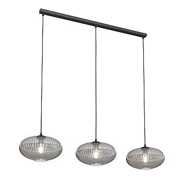 Lampadario 3 Luci Suchos In Acciaio Nero Paralume Plissettato Fumè Lampadario 3 Luci Suchos In Acciaio Nero Paralume Plissettato Fumè