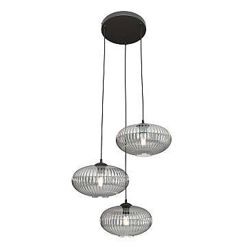 Lampadario 3 Luci Suchos Base Tonda Acciaio Nero Paralume Plissettato Fumè Lampadario 3 Luci Suchos Base Tonda Acciaio Nero Paralume Plissettato Fumè