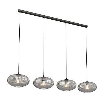 Lampadario 4 Luci Suchos In Acciaio Nero Paralume Plissettato Fumè Lampadario 4 Luci Suchos In Acciaio Nero Paralume Plissettato Fumè