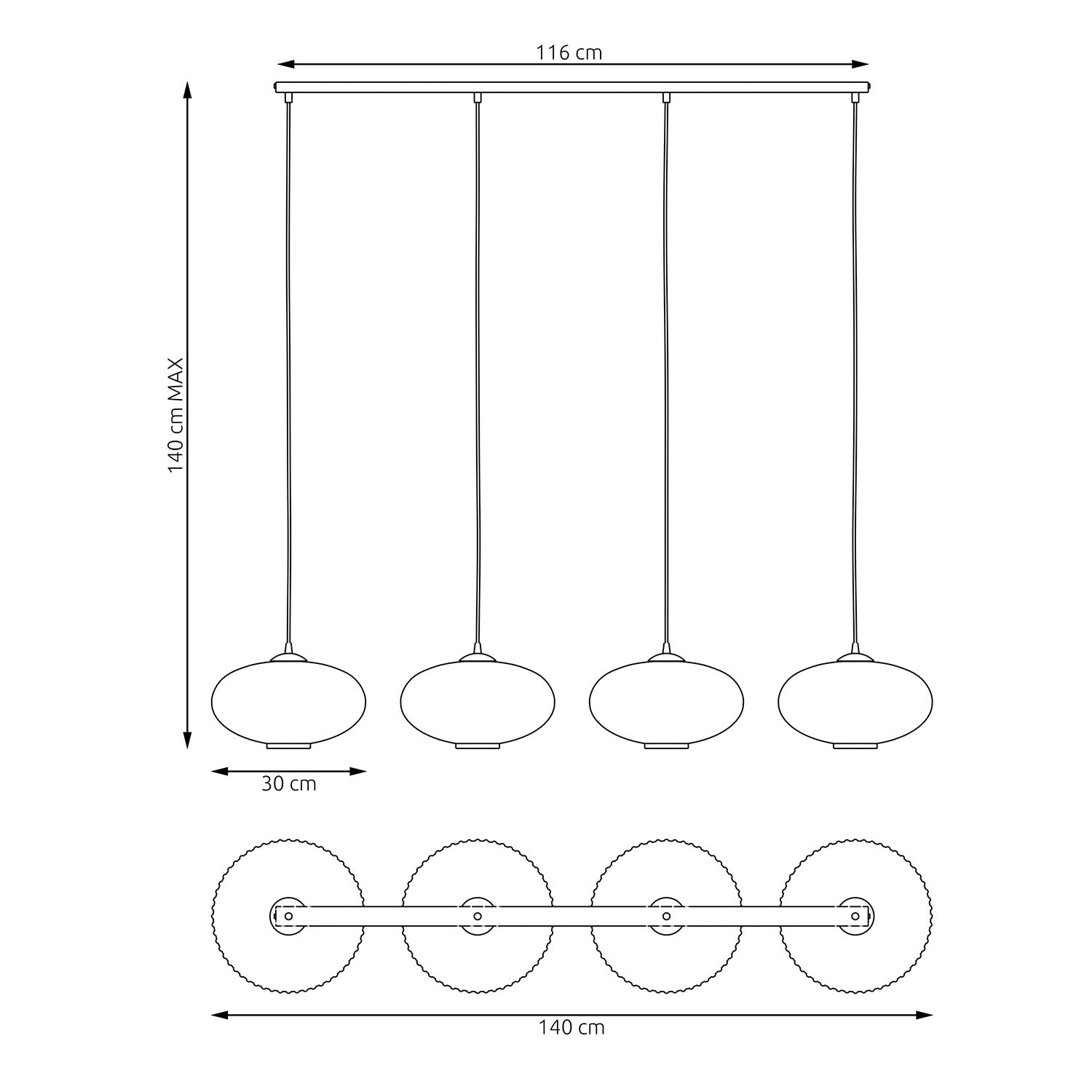 Lampadario 4 Luci Suchos In Acciaio Nero Paralume Plissettato Fumè 1377/4