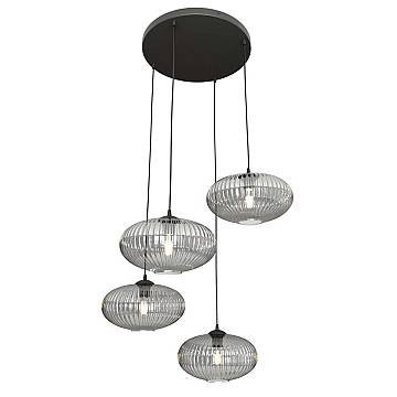 Lampadario 4 Luci Suchos Base Tonda Acciaio Nero Paralume Plissettato Fumè Lampadario 4 Luci Suchos Base Tonda Acciaio Nero Paralume Plissettato Fumè
