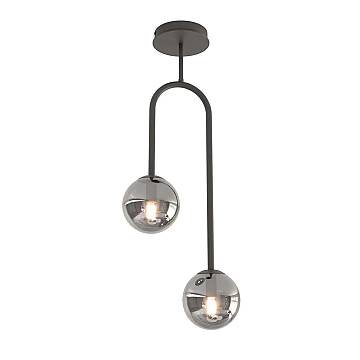 Lampada A Soffitto 2 Luci Öndurguð In Acciaio Nero E Sfere In Vetro Fumè
