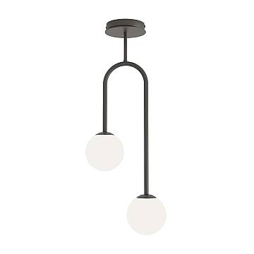 Lampada A Soffitto 2 Luci Bel In Acciaio Nero E Sfere In Vetro Opale