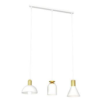 Lampadario 3 Luci Badb Acciaio Bianco E Paralumi Forme Varie Bianco Oro